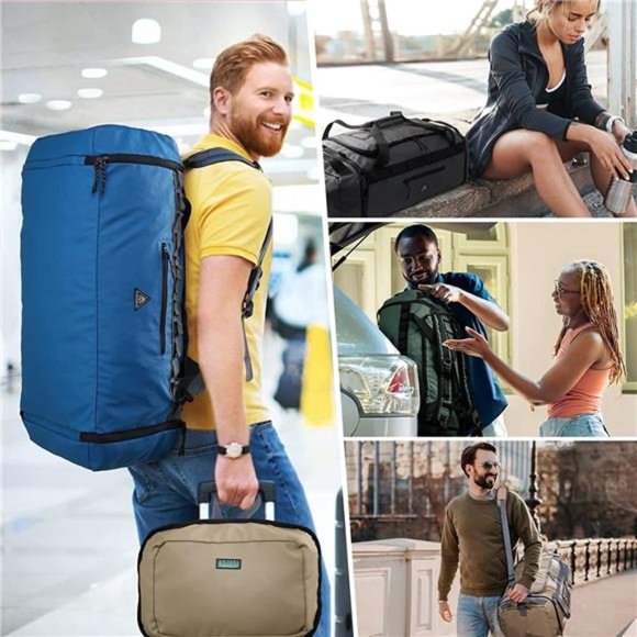 Foldable Duffel Bag Backpack with Shoe Compartment Water Resistant, 50L, Black